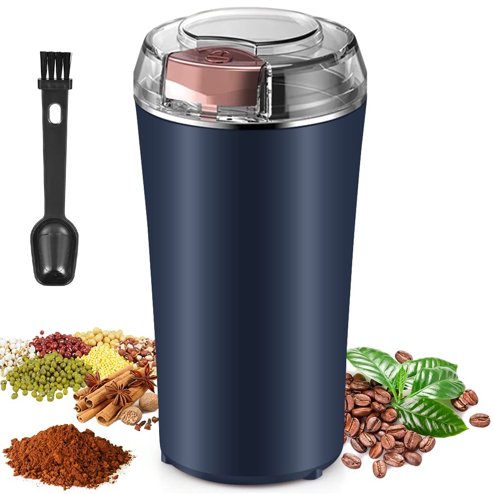 UPHUI Grinders Electric coffee grinder,  bean grinder, spice grinder, coffee bean vanilla grinder with integrated brush scoop, one touch button stainless steel grinding vanilla peanut cereal beans