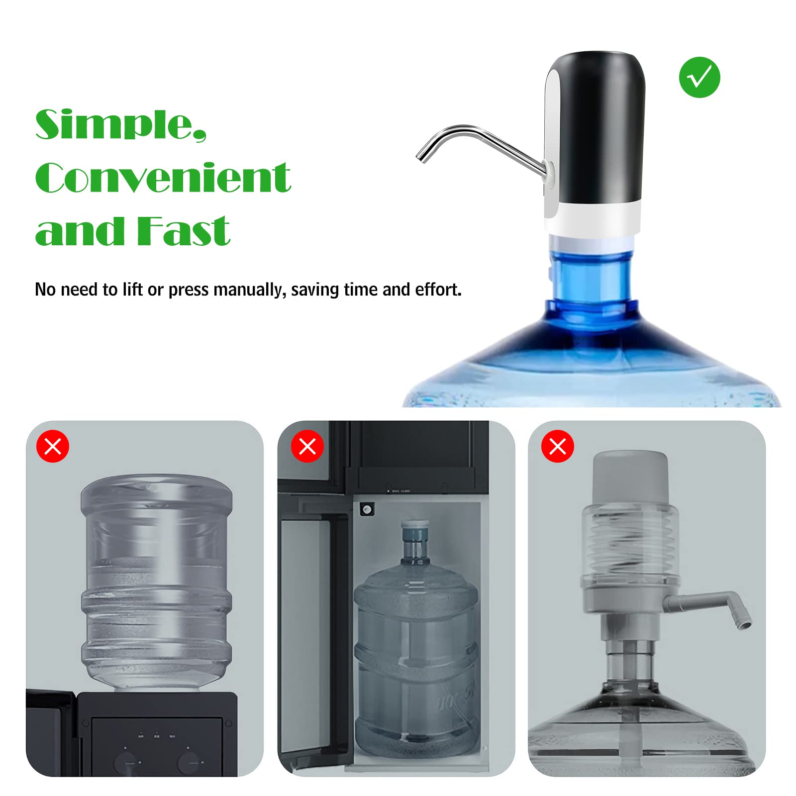 UPHUI Water Extractor Automatic Water Bottle Pump, USB Rechargeable Electric Water Bottle Filler Dispenser Portable Universal Water Bottle Pump with Switch for Home Kitchen Office Camping