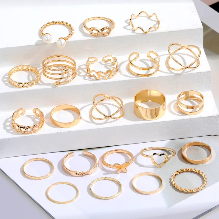 UPHUI Ring 22-piece set new butterfly rings opening multi-joint ring set love ring female high-quality accessories design sense gift decoration photography props