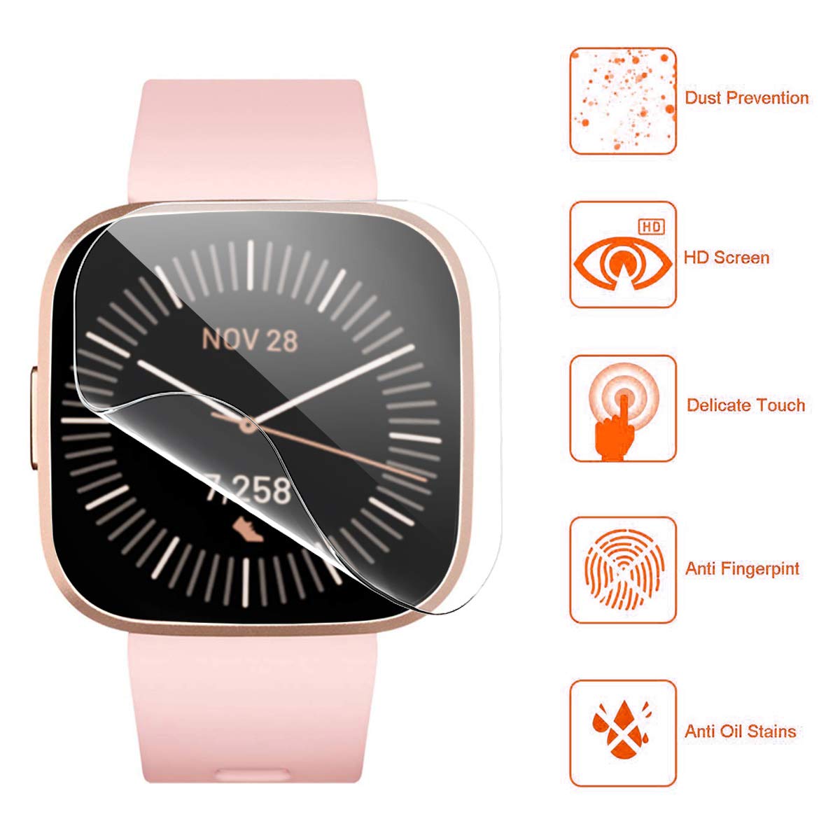 3Pack Soft TPU for Fitbit Versa 2 3 Screen Protector Max Coverage Bubble-Free Anti-Scratch Flexible TPU Film for Fitbit Versa 2