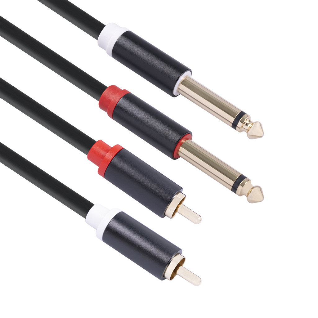 Pure Copper Dual Lotus RCA Male to Dual 6.35mm Male Audio Connection Cable for Mixing Console - 1.5m Length