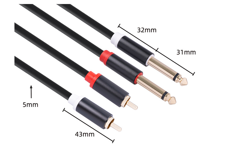 Pure Copper Dual Lotus RCA Male to Dual 6.35mm Male Audio Connection Cable for Mixing Console - 1.5m Length