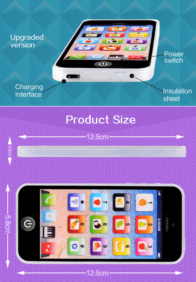 Toy Learning Play Cell Phone with 8 Functions and Dazzling Lights for Toddler Baby Kids