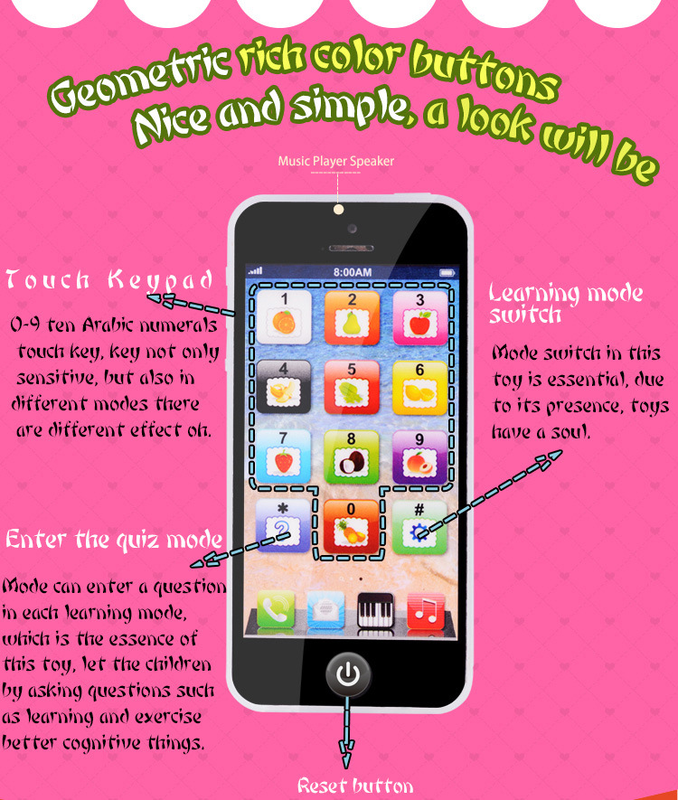 Toy Learning Play Cell Phone with 8 Functions and Dazzling Lights for Toddler Baby Kids