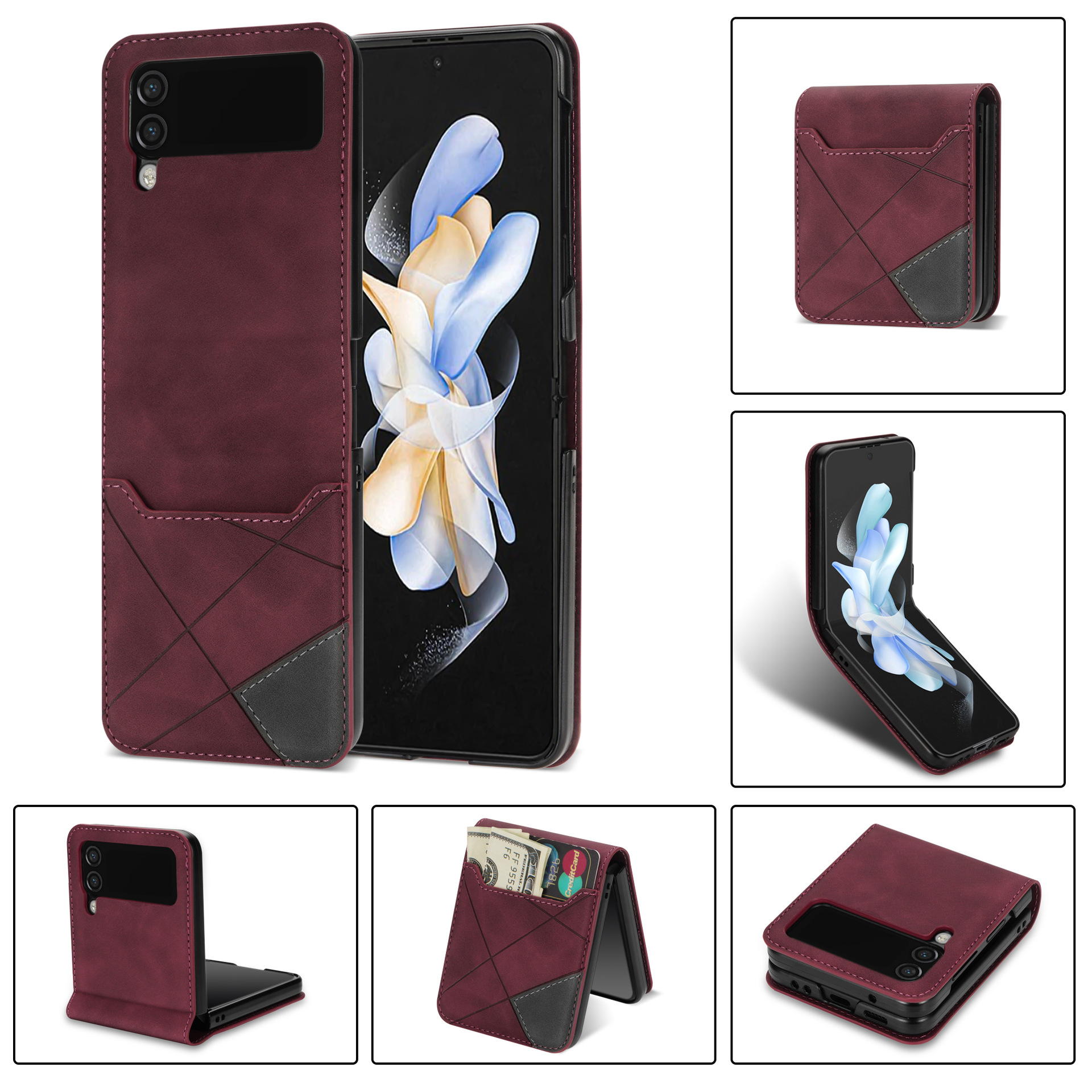 Samsung Galaxy Z Flip 4 Z Flip 3 Case with Ring, Premium Leather Back Cover Anti-Scratch Shockproof Case