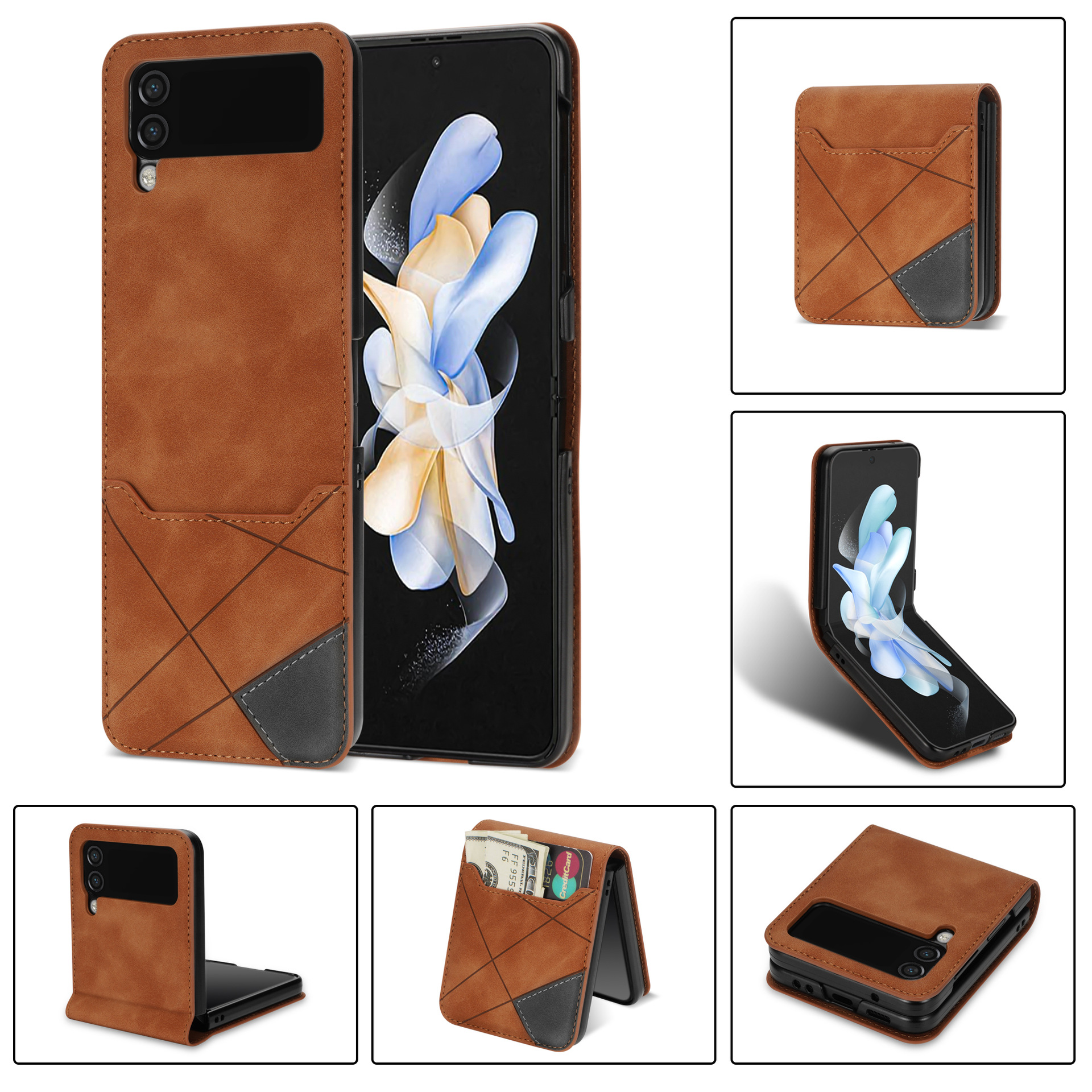 Samsung Galaxy Z Flip 4 Z Flip 3 Case with Ring, Premium Leather Back Cover Anti-Scratch Shockproof Case