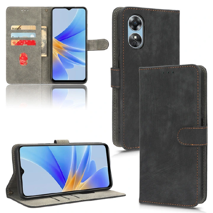 PU Leather Folio Flip Cover for  OPPO A17/A17K Wallet Case with [RFID Blocking] Card Holster Kickstand Magnet
