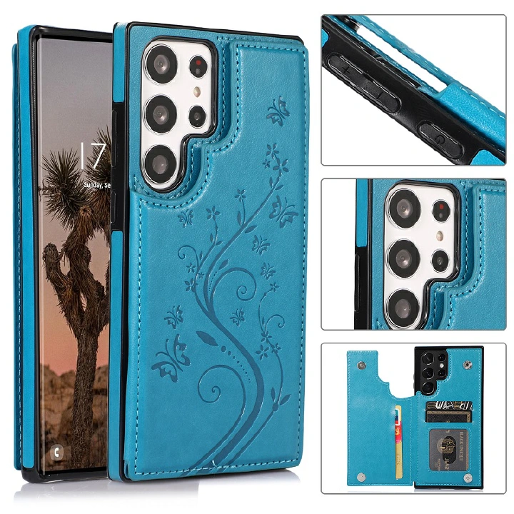 Phone Case For Samsung Galaxy S23 S22 Ultra S21 Plus S20 FE S10E S10 S9 S8 Plus S7 EDGE Note 20 Ultra 10 Plus 9 8 Leather insert card double buckle bracket anti fall protective cover