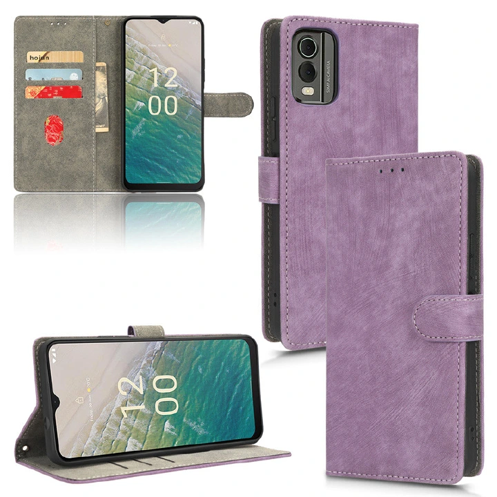 Flip Cover for Nokia C32 PU Leather Phone Case Full-Body Protection Shockproof Wallet Cover With Hand Strap