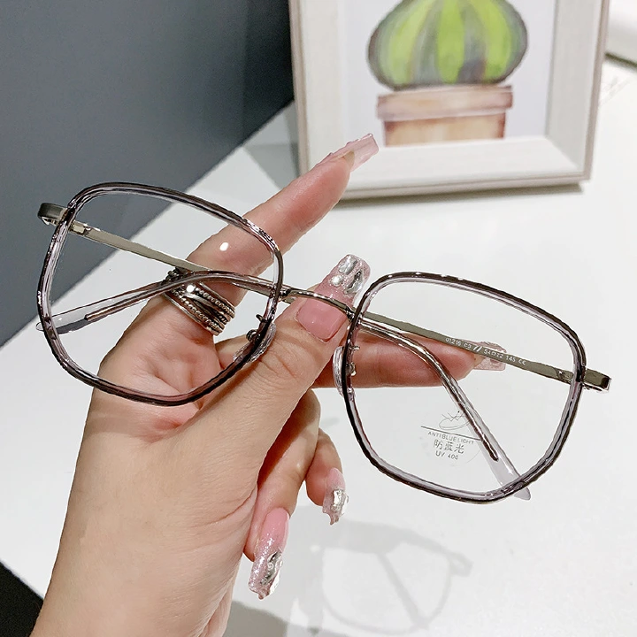 Anti-blue Light Glasses Female Thin Round Face Polygonal Glasses Frame Retro Japanese System Flat Glasses