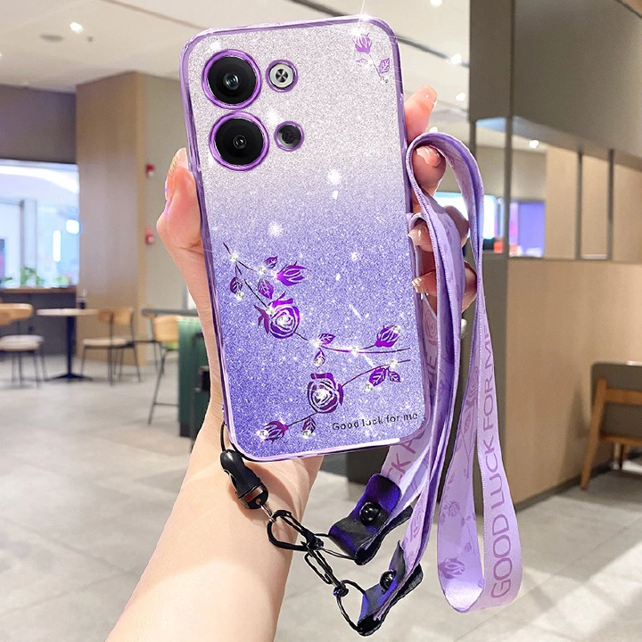Luxury Elegance Female Style Phone Case for OPPO Reno 9 8 7 6 5 Pro 8T 5F A78 A57 A77 A57S A77S A17 A17K A96 A76 A55 A54 Electroplated Glitter Drill Floral Anti-Fall Protection Cover