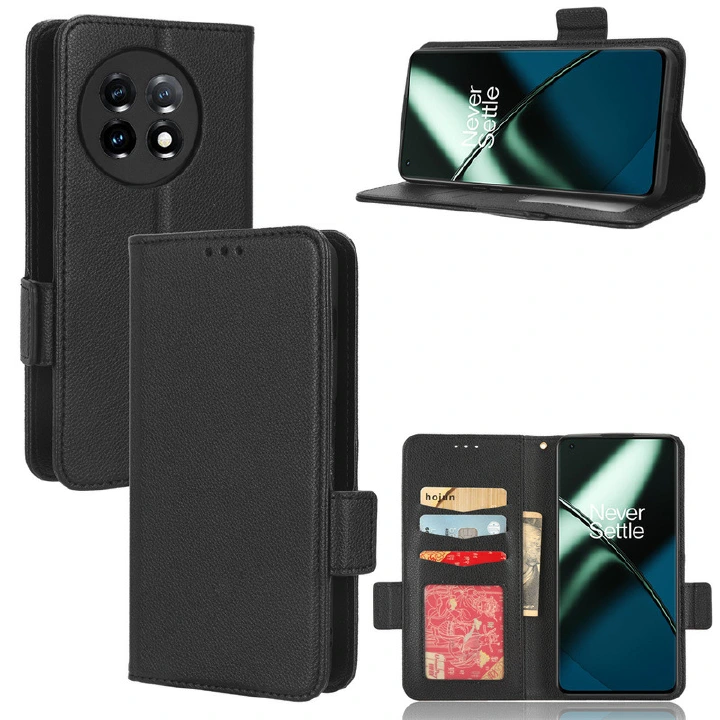 Wallet Flip Cover for OnePlus 11 Case Lychee Pattern Leather Magnetic Flip Folio Stand Phone Cover with Card Holder