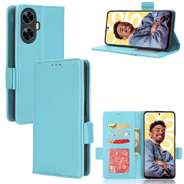 Wallet Flip Cover for OPPO Realme C55 Case Lychee Pattern Leather Magnetic Flip Folio Stand Phone Cover with Card Holder