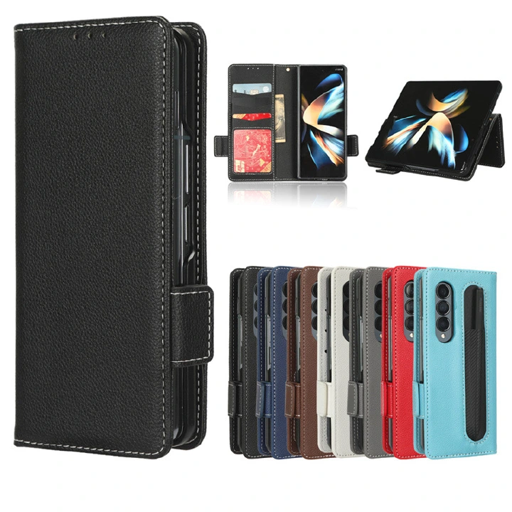 Wallet Flip Cover for Samsung Galaxy Z Fold3 Galaxy Z Fold4 Case Lychee Pattern Leather Magnetic Flip Folio Stand Phone Cover with Card Holder