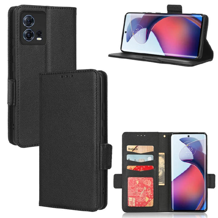 Wallet Flip Cover for  Motorola Edge 30 Fusion Case Lychee Pattern Leather Magnetic Flip Folio Stand Phone Cover with Card Holder