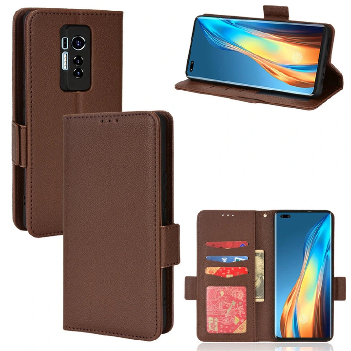 Wallet Flip Cover for Tecno Phantom X Case Lychee Pattern Leather Magnetic Flip Folio Stand Phone Cover with Card Holder