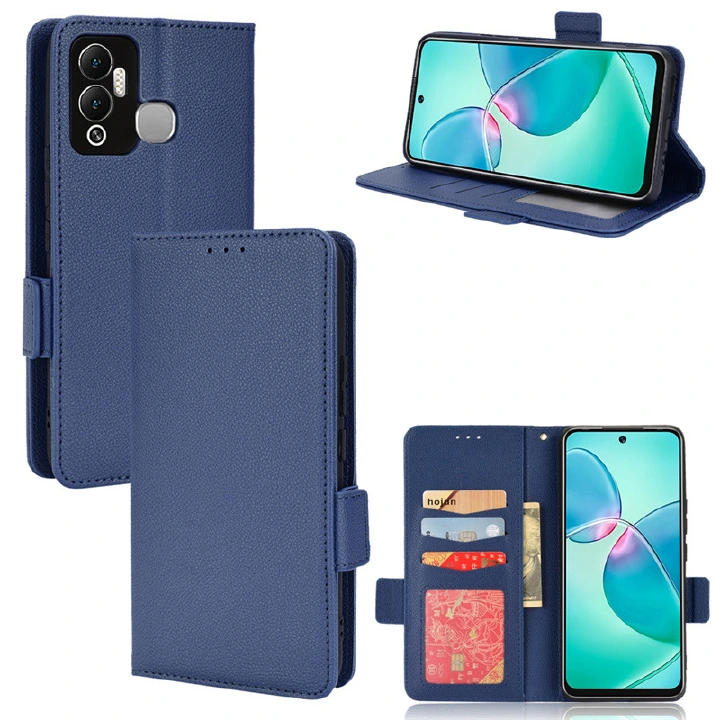 Wallet Flip Cover for Infinix Hot 12 Play Case Lychee Pattern Leather Magnetic Flip Folio Stand Phone Cover with Card Holder