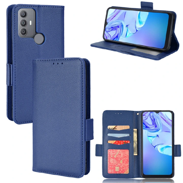 Wallet Flip Cover for TCL 30E Case Lychee Pattern Leather Magnetic Flip Folio Stand Phone Cover with Card Holder