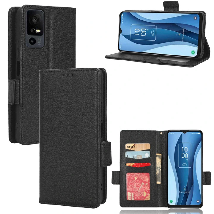 Wallet Flip Cover for TCL 40 XL Case Lychee Pattern Leather Magnetic Flip Folio Stand Phone Cover with Card Holder