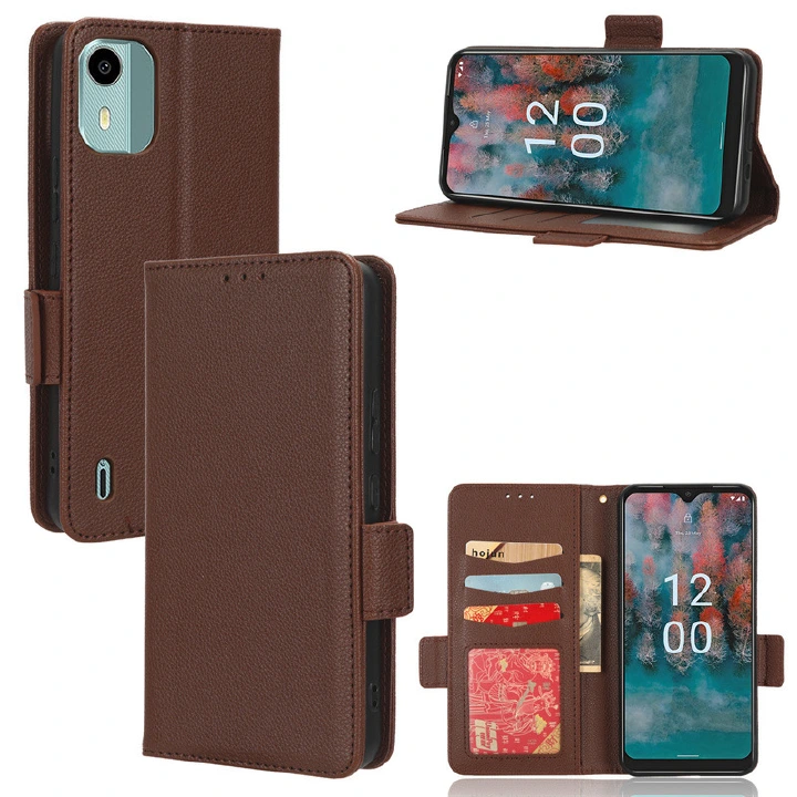 Wallet Flip Cover for Nokia C12 4G Case Lychee Pattern Leather Magnetic Flip Folio Stand Phone Cover with Card Holder