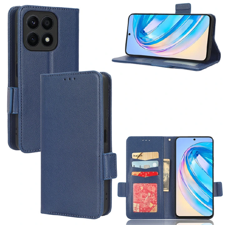 Wallet Flip Cover for Huawei Honor X8A Case Lychee Pattern Leather Magnetic Flip Folio Stand Phone Cover with Card Holder