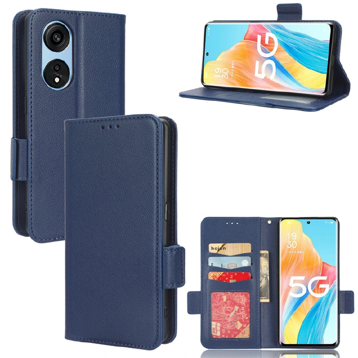 Wallet Flip Cover for OPPO Reno8 T 4G Case Lychee Pattern Leather Magnetic Flip Folio Stand Phone Cover with Card Holder