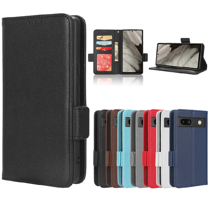 Wallet Flip Cover for Google Pixel 7A Case Lychee Pattern Leather Magnetic Flip Folio Stand Phone Cover with Card Holder