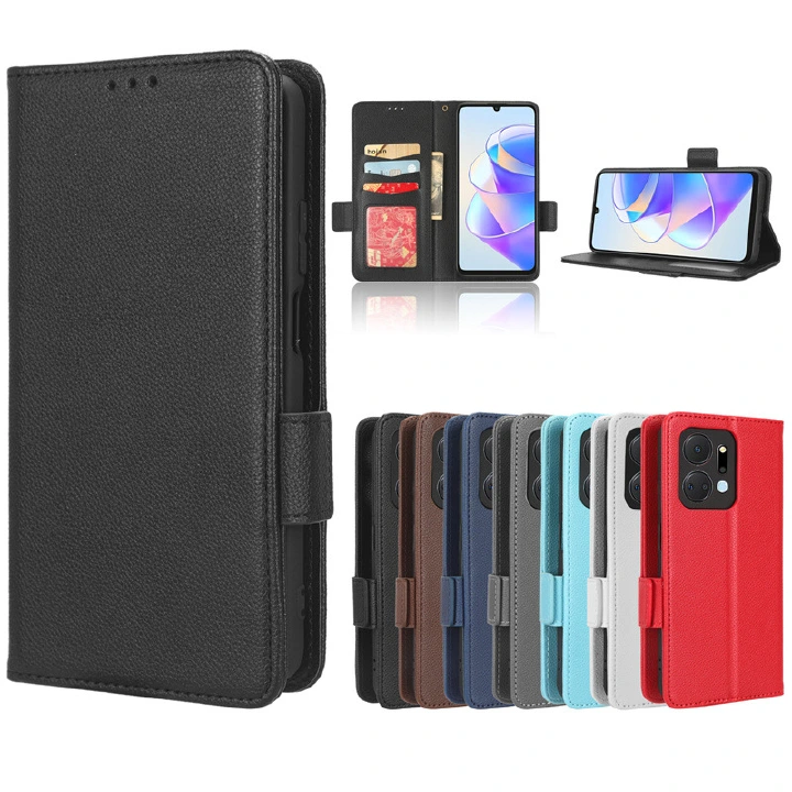 Wallet Flip Cover for Huawei Honor X7A 5G Case Lychee Pattern Leather Magnetic Flip Folio Stand Phone Cover with Card Holder