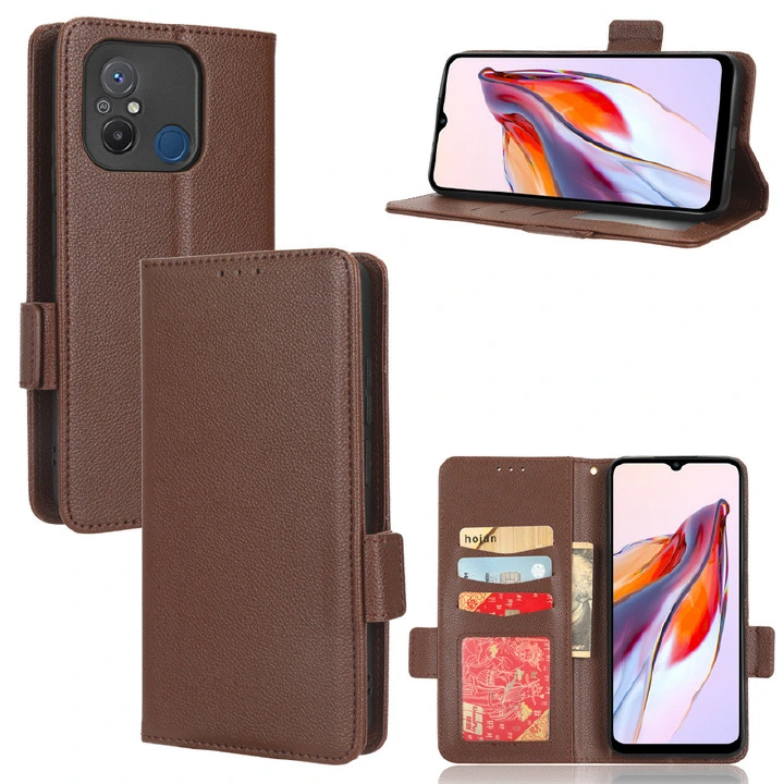 Wallet Flip Cover for Xiaomi Redmi 12C 4G Case Lychee Pattern Leather Magnetic Flip Folio Stand Phone Cover with Card Holder