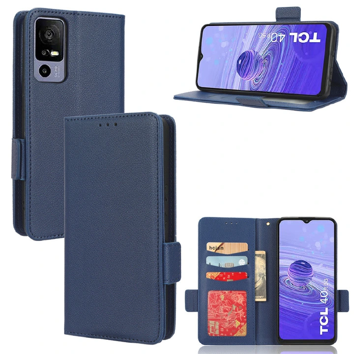 Wallet Flip Cover for TCL 40R Case Lychee Pattern Leather Magnetic Flip Folio Stand Phone Cover with Card Holder