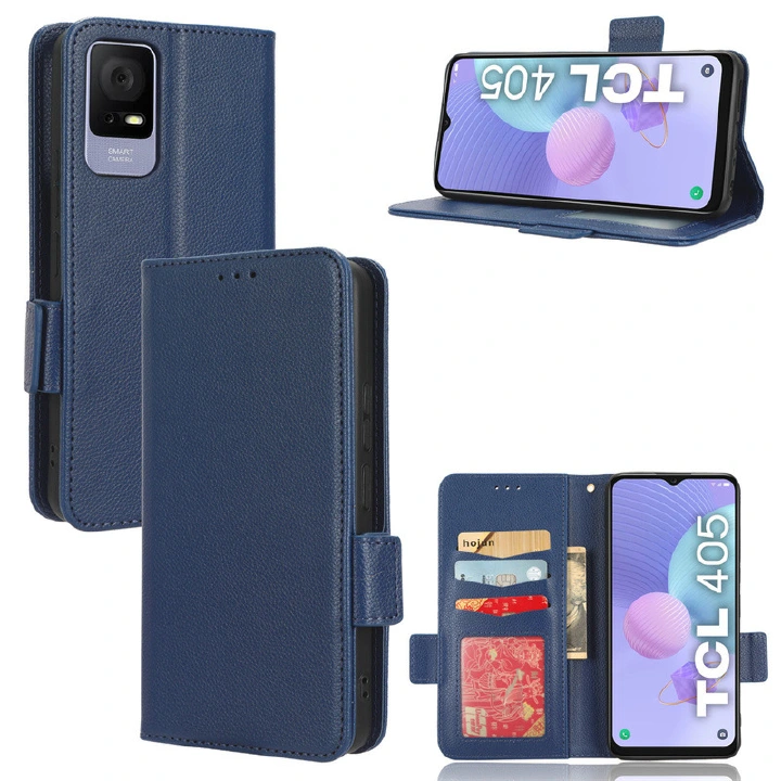 Wallet Flip Cover for TCL 408 Case Lychee Pattern Leather Magnetic Flip Folio Stand Phone Cover with Card Holder