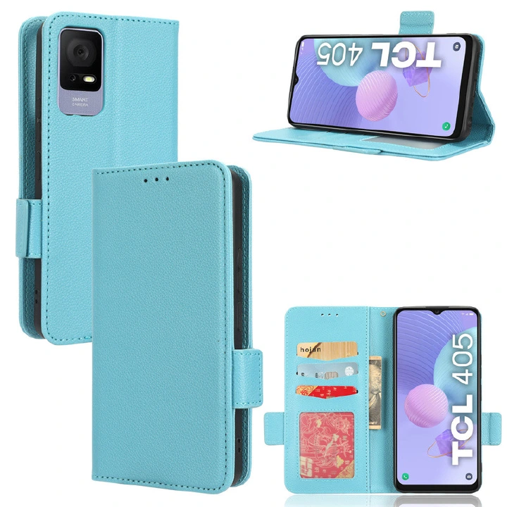 Wallet Flip Cover for TCL 405 Case Lychee Pattern Leather Magnetic Flip Folio Stand Phone Cover with Card Holder