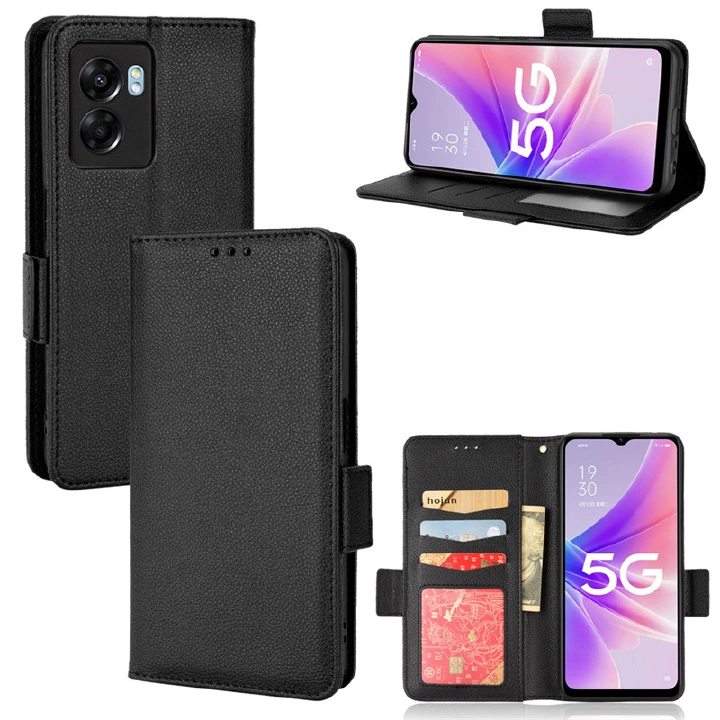 Wallet Flip Cover for OnePlus Nord N300 Case Lychee Pattern Leather Magnetic Flip Folio Stand Phone Cover with Card Holder