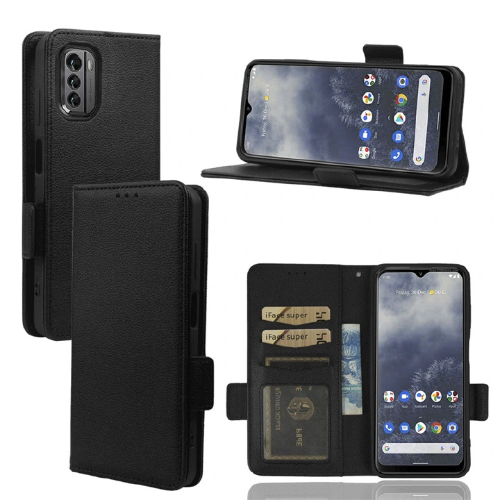 Wallet Flip Cover for Nokia G60 Case Lychee Pattern Leather Magnetic Flip Folio Stand Phone Cover with Card Holder