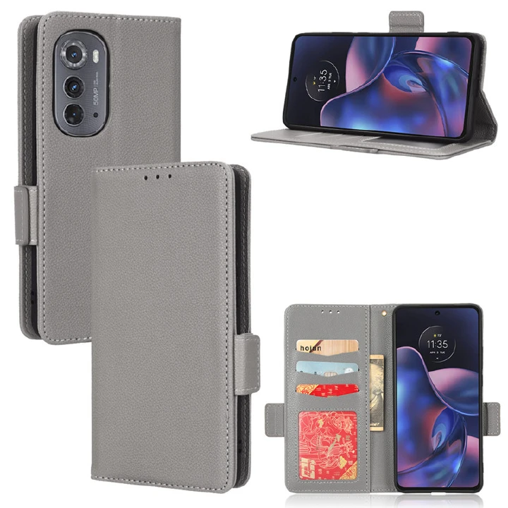 Wallet Flip Cover for Motorola Edge 2022 Case Lychee Pattern Leather Magnetic Flip Folio Stand Phone Cover with Card Holder
