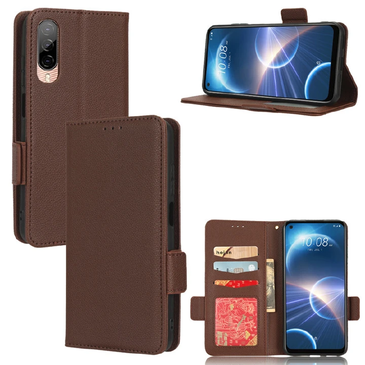 Wallet Flip Cover for HTC Desire 22 Pro Case Lychee Pattern Leather Magnetic Flip Folio Stand Phone Cover with Card Holder