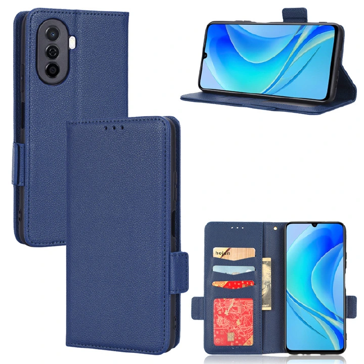 Wallet Flip Cover for Huawei Nova Y70/Nova Y70 Plus Case Lychee Pattern Leather Magnetic Flip Folio Stand Phone Cover with Card Holder
