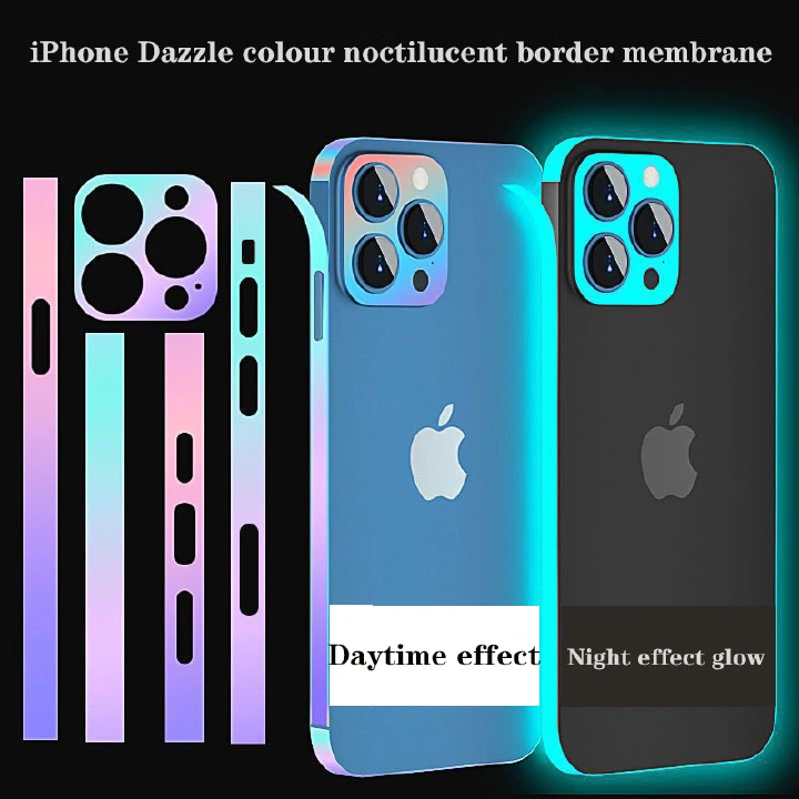 Sticker For iPhone 14 Pro 14 Plus 14 13 12 Pro Max 13 12 Mini Colorful Frame Film Lens Film Mobile Phone Luminous Four Corners Full Package Protective Film