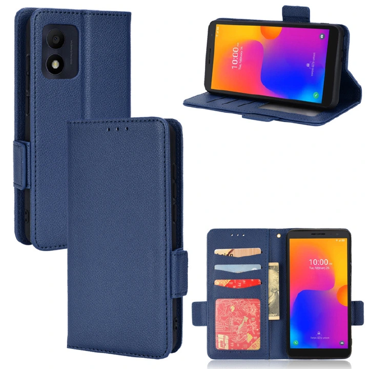Wallet Flip Cover for TCL 303 Case Lychee Pattern Leather Magnetic Flip Folio Stand Phone Cover with Card Holder