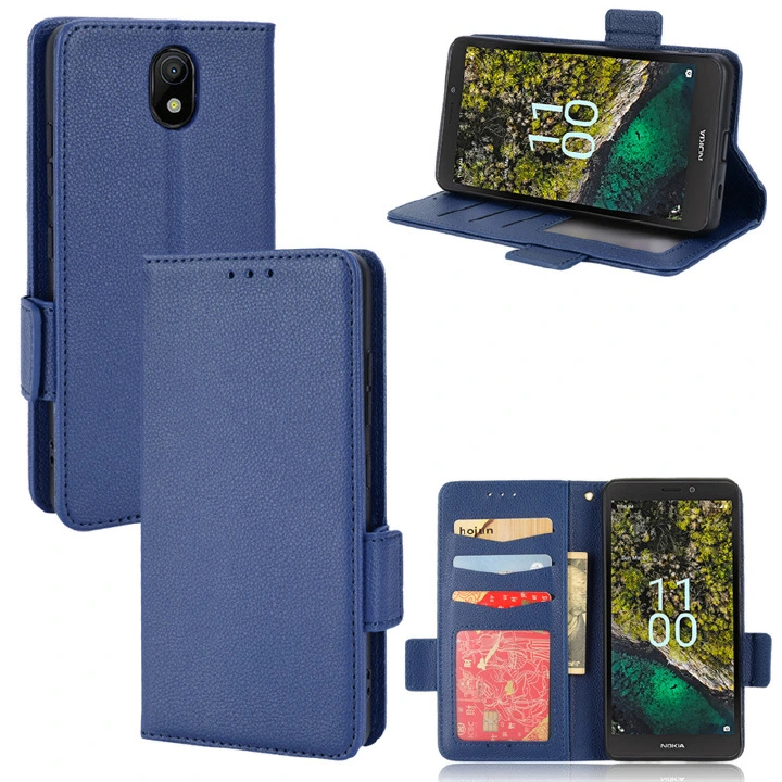 Wallet Flip Cover for Nokia C100 Case Lychee Pattern Leather Magnetic Flip Folio Stand Phone Cover with Card Holder