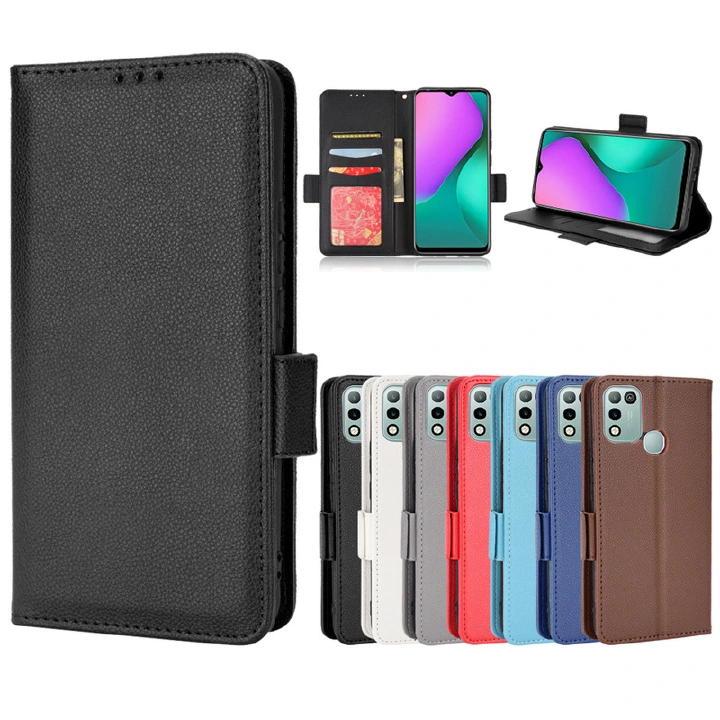 Wallet Flip Cover for Infinix Hot 10 Play Case Lychee Pattern Leather Magnetic Flip Folio Stand Phone Cover with Card Holder