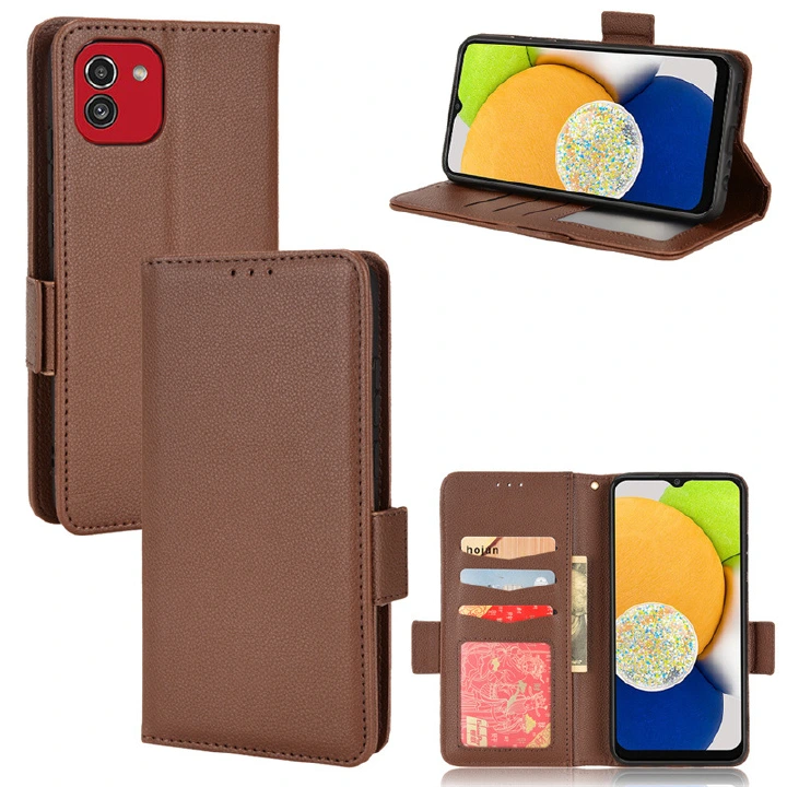 Wallet Flip Cover for Samsung Galaxy A03 164.2 Case Lychee Pattern Leather Magnetic Flip Folio Stand Phone Cover with Card Holder