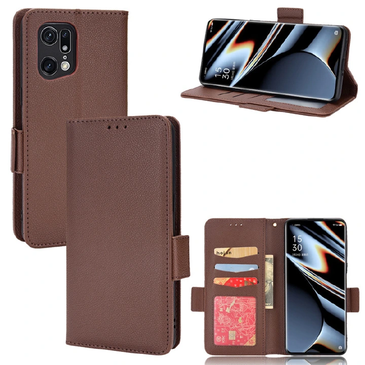 Wallet Flip Cover for OPPO Find X5 Case Lychee Pattern Leather Magnetic Flip Folio Stand Phone Cover with Card Holder