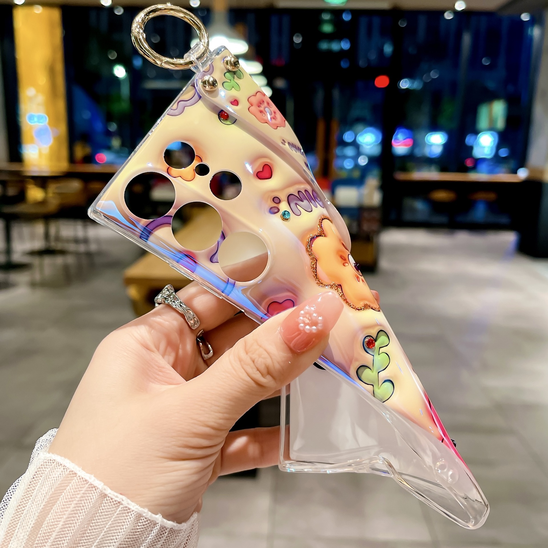 Phone Case for Samsung Galaxy S23 Ultra OPPO A17K Reno8 T 4G 5G Realme C55 iPhone 14 Plus 13 12 11 Pro Max Dot Drill Flower Soft Silicone with Wrist Strap Cover