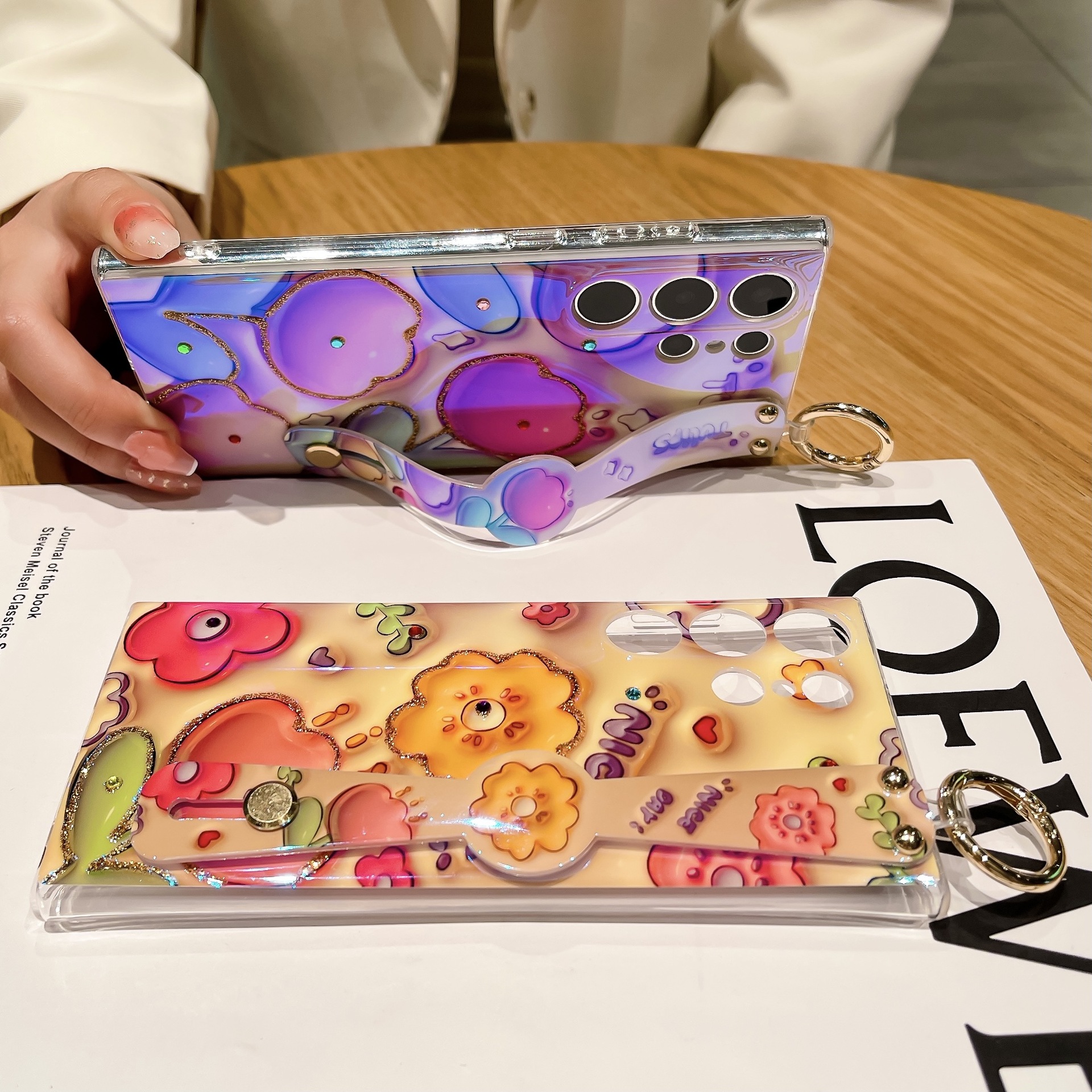 Phone Case for Samsung Galaxy S23 Ultra OPPO A17K Reno8 T 4G 5G Realme C55 iPhone 14 Plus 13 12 11 Pro Max Dot Drill Flower Soft Silicone with Wrist Strap Cover