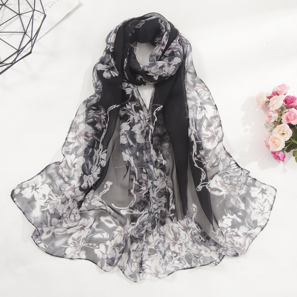New Summer Women Gradient Colour Leaves Silk Scarf Feel Soft Korean Version Of The Thin Long Female Korean Version Of The Silk Smooth Flowing Beauty