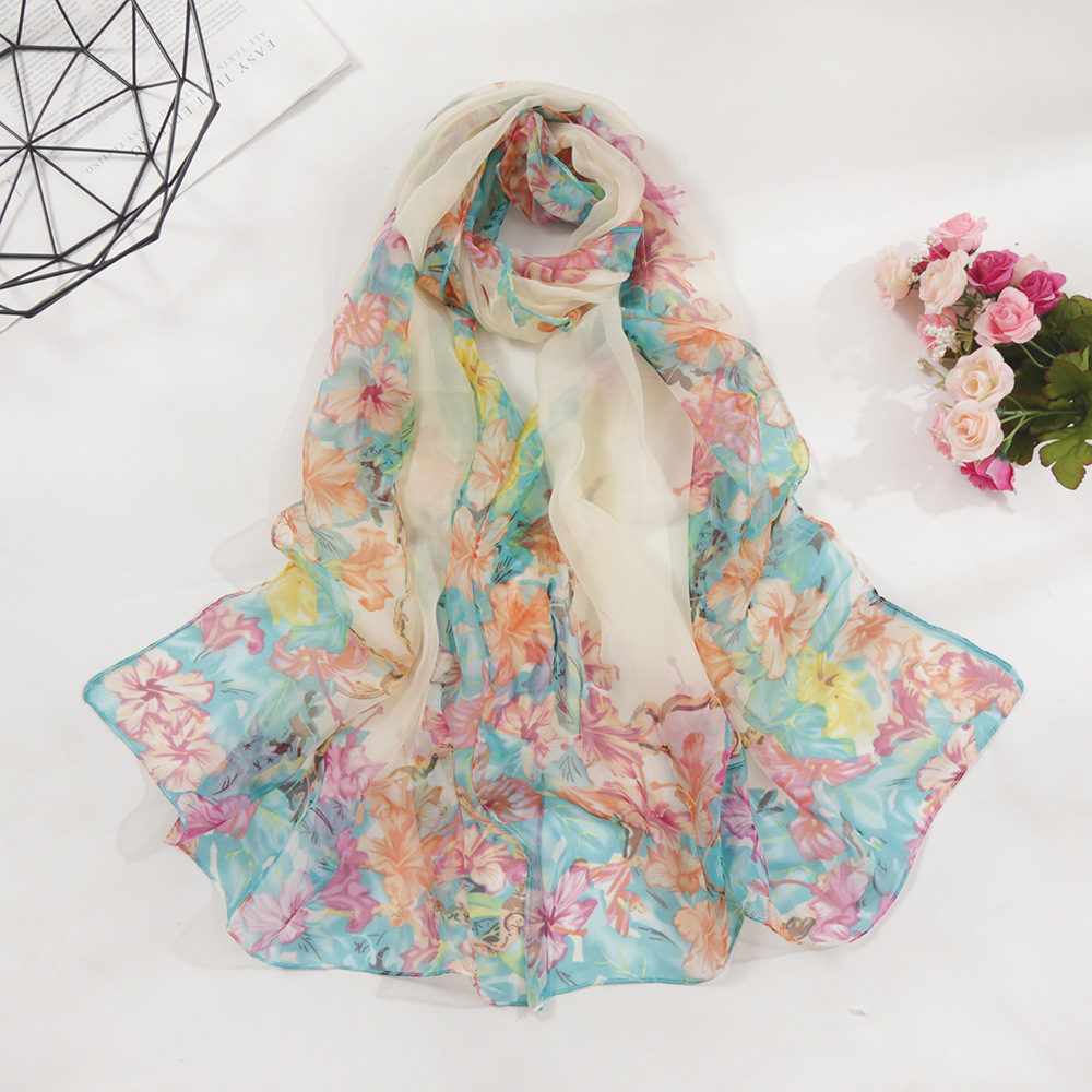 New Summer Women Gradient Colour Leaves Silk Scarf Feel Soft Korean Version Of The Thin Long Female Korean Version Of The Silk Smooth Flowing Beauty