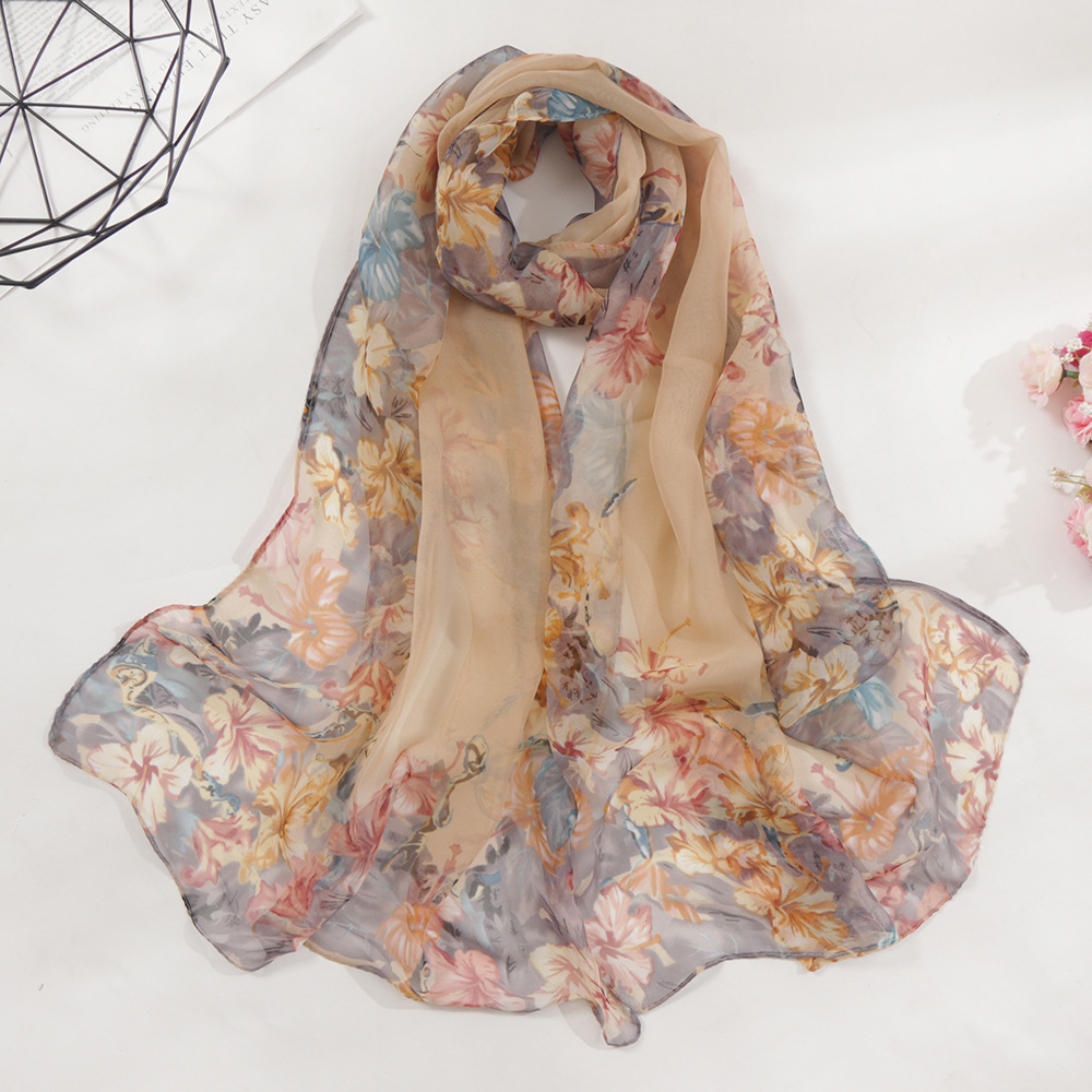 New Summer Women Gradient Colour Leaves Silk Scarf Feel Soft Korean Version Of The Thin Long Female Korean Version Of The Silk Smooth Flowing Beauty