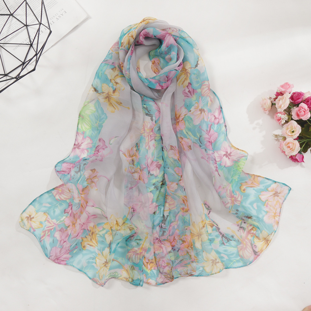 New Summer Women Gradient Colour Leaves Silk Scarf Feel Soft Korean Version Of The Thin Long Female Korean Version Of The Silk Smooth Flowing Beauty