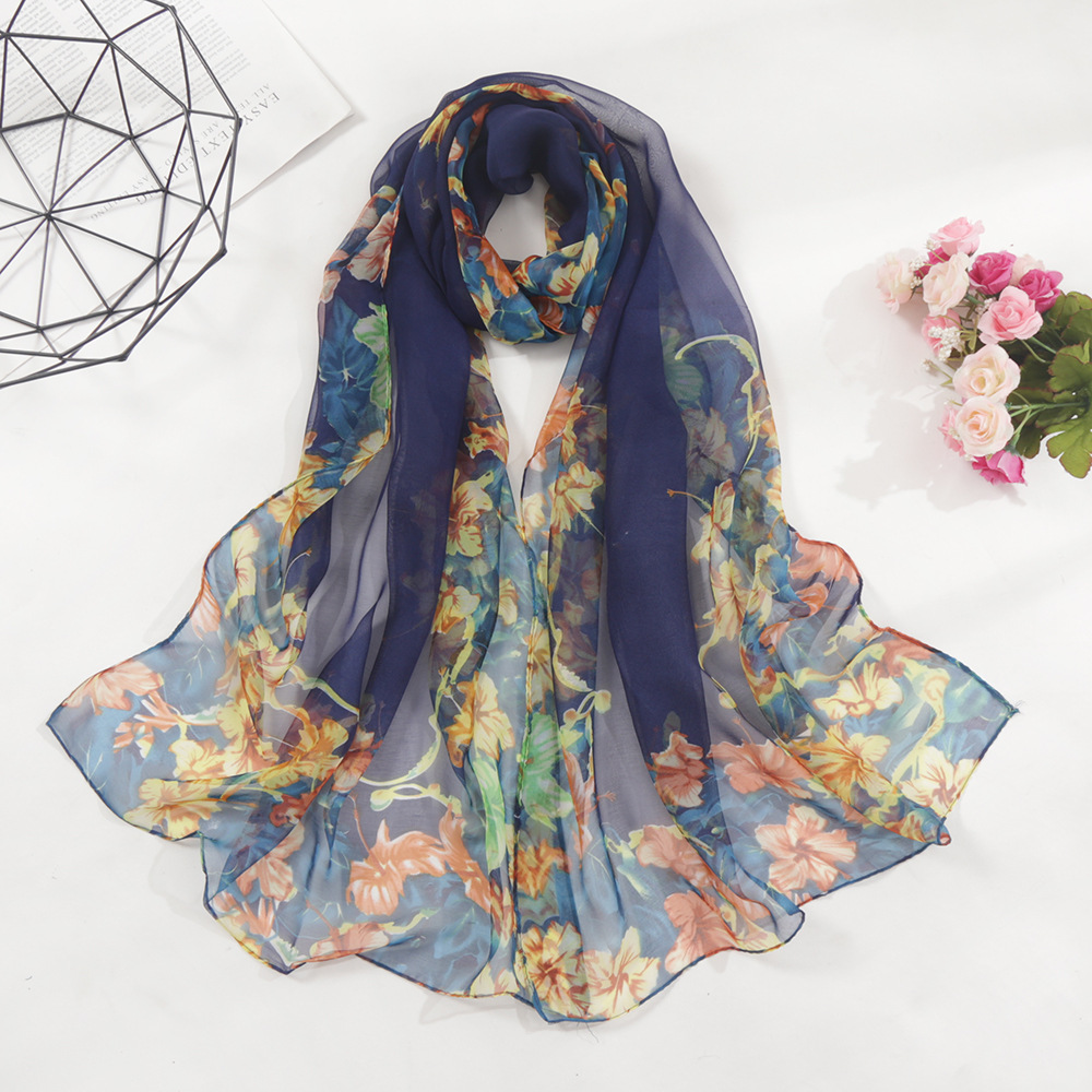 New Summer Women Gradient Colour Leaves Silk Scarf Feel Soft Korean Version Of The Thin Long Female Korean Version Of The Silk Smooth Flowing Beauty
